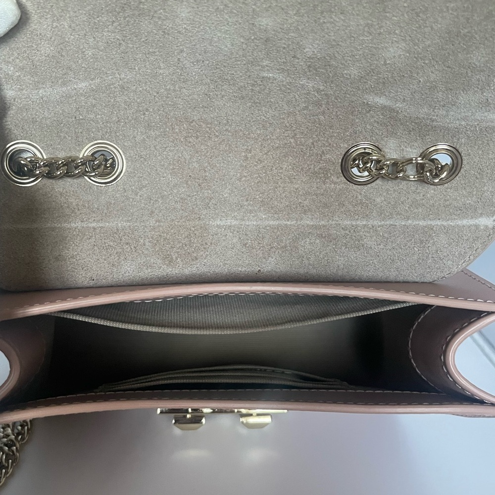 Furla Metropolis Mini Studded Leather Crossbody Blush Pink Saffiano Chain Bag - Picture 13 of 15